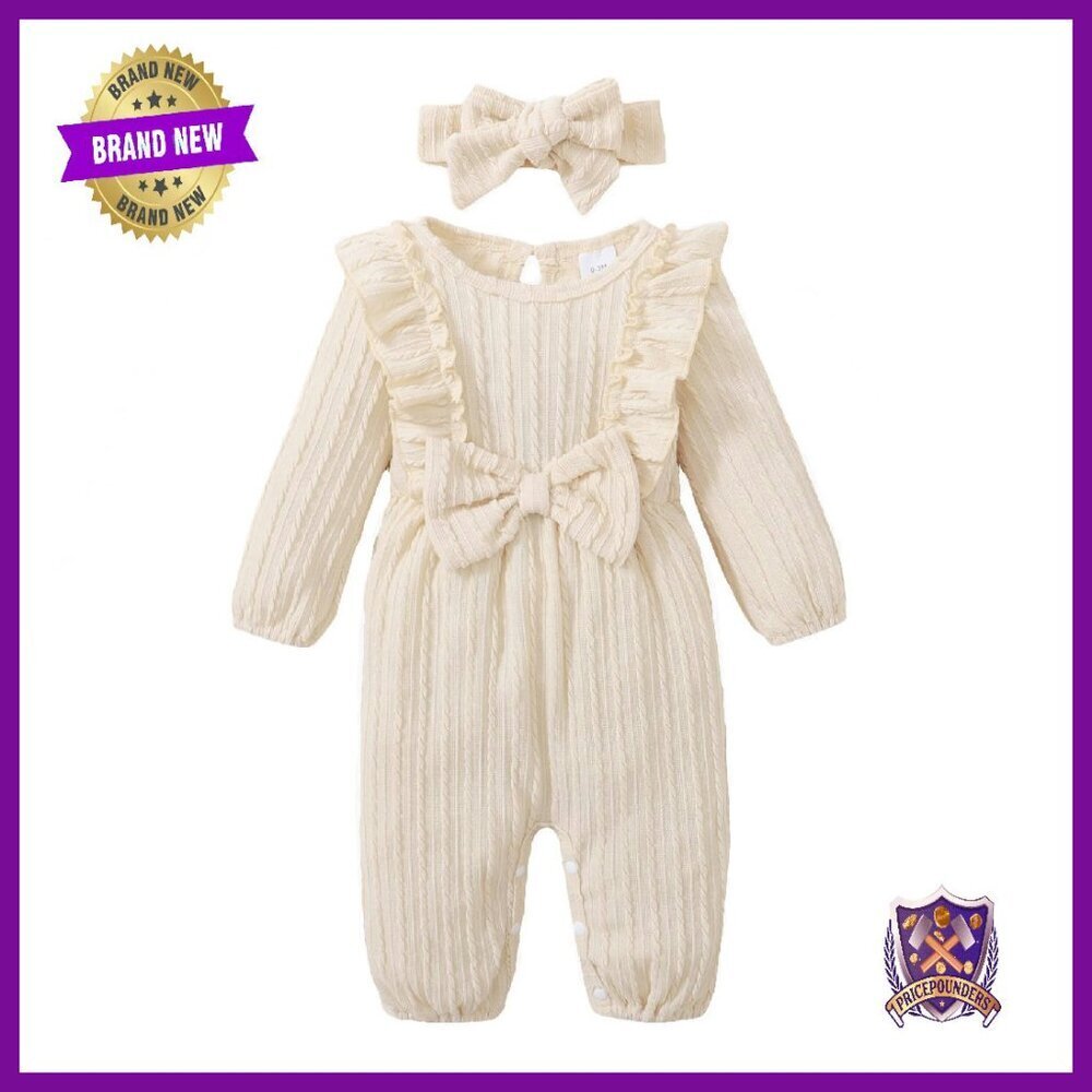 Baby Girl Romper Long Sleeve Bodysuit Jumpsuit with Headband